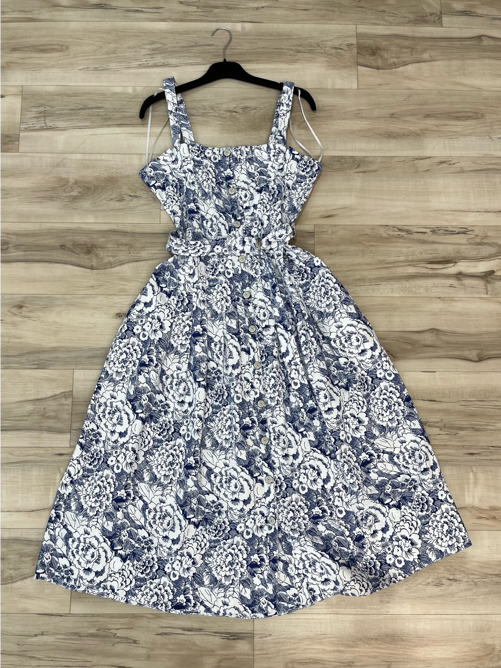 cinq a sept Blue and White Floral Midi Dress